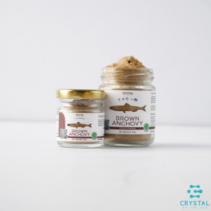 Crystal of the Sea's product image of Brown Anchovy Powder 20g & 80g side by side comparison