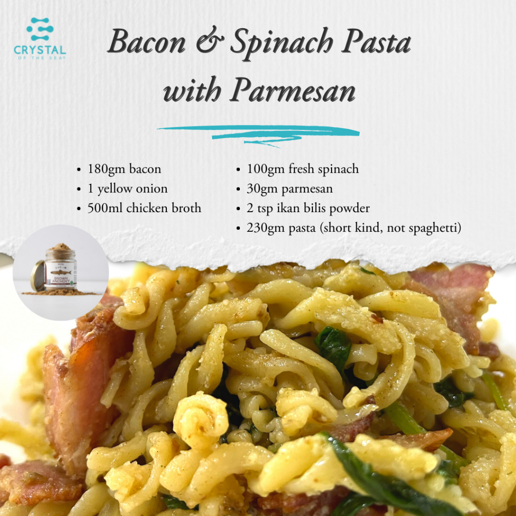 Easy Dinner Recipe Bacon & Spinach Pasta with Parmesan